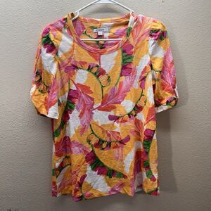 CHICO'S Colorful Floral GATHERED SLEEVE TOP SIZE CHICO'S 0 (S) Classy Preppy